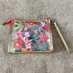 Vibrant Gold and Pink Floral Clutch Wristlet